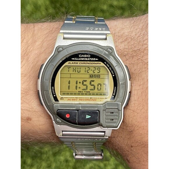 Casio A-V3 LCD digital voice recorder watch 1589 Runs Working Vintage - Picture 3 of 10